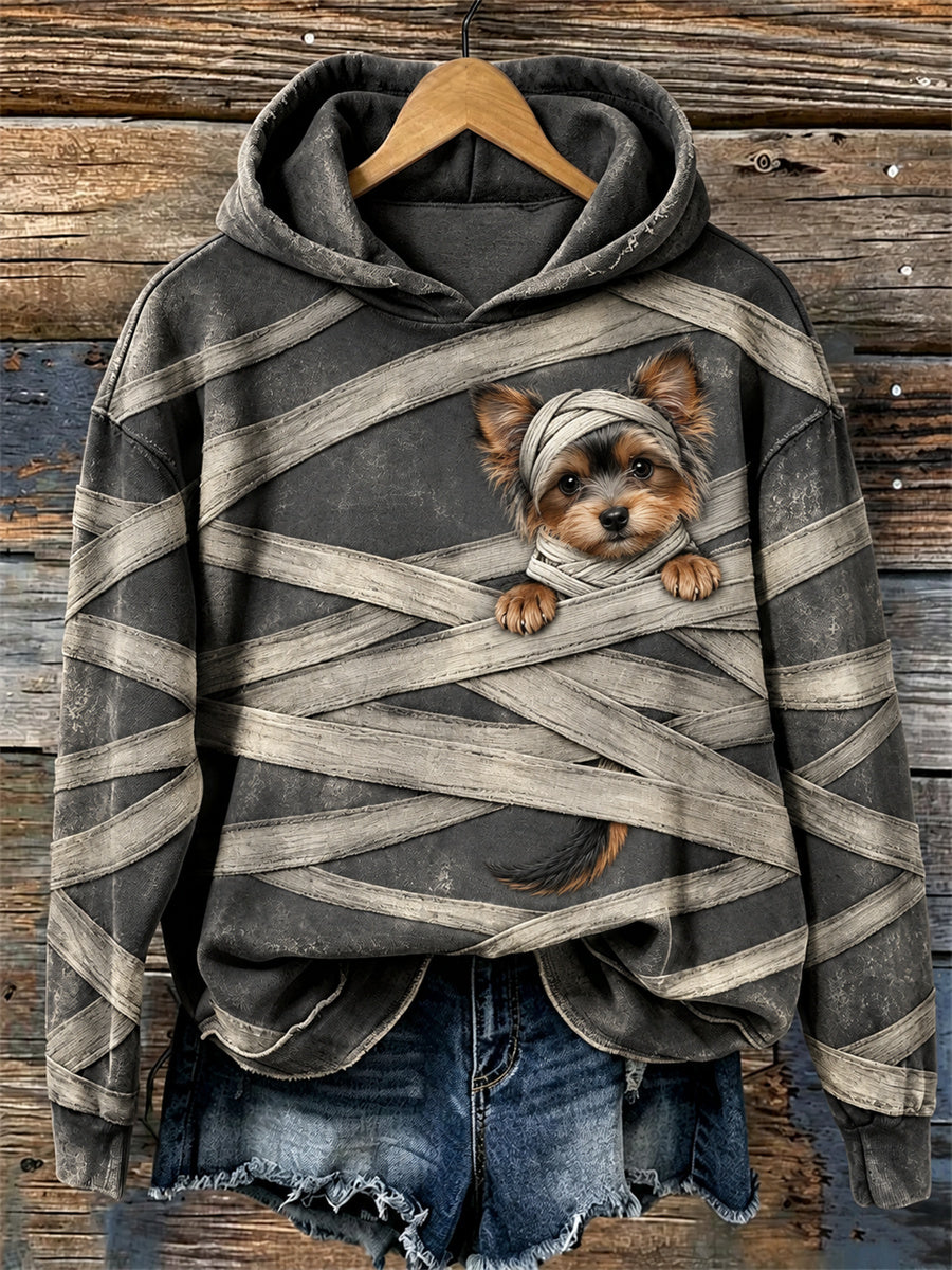 Frauen Halloween Peeking Mummy Yorkshire Hunde bandagen Druck Hoodie