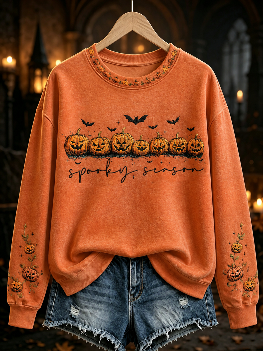 Regelmäßiges Sweatshirt mit Halloween-Druck für Frauen
