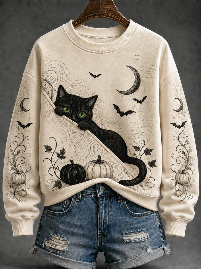 Damen Halloween Katze regelmäßige Sweatshirt