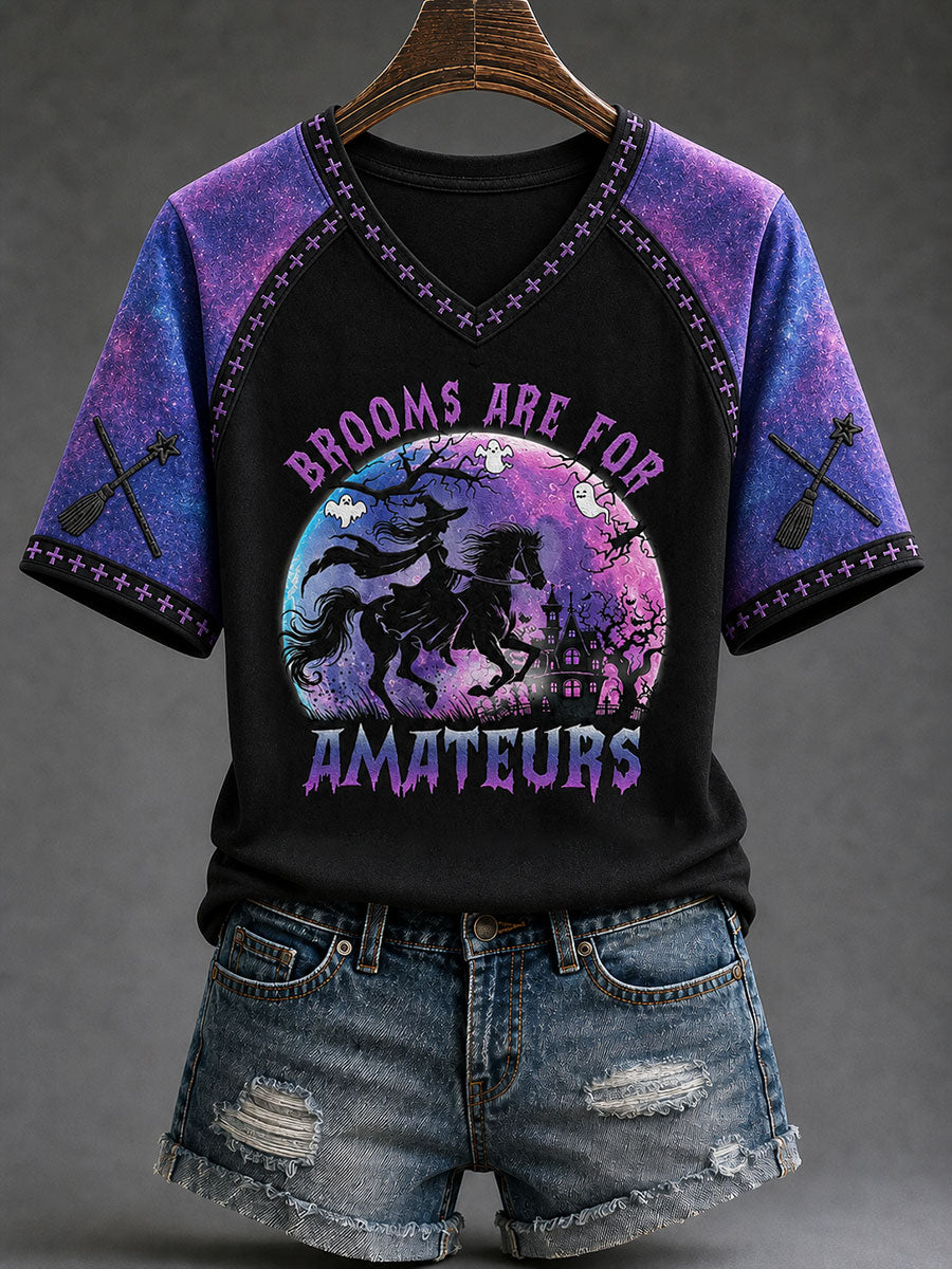Frauen "Besen sind für Amateure" Halloween Hexe Spaß Casual T-Shirt
