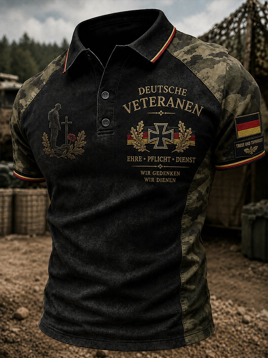 Kurzärmliges Herren-Polo-Shirt mit Vintage-Print im Militärs til