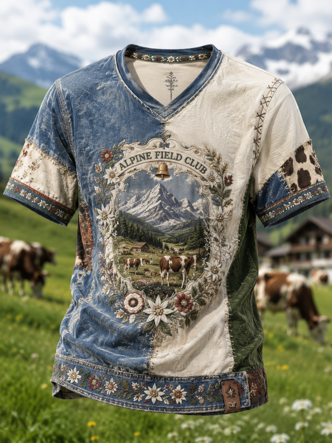 Männer österreich ische ländliche Kultur V-Ausschnitt T-Shirt
