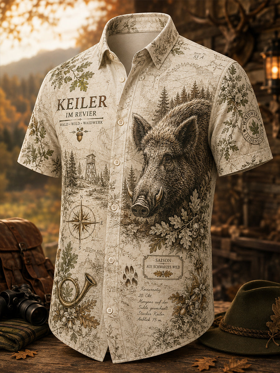 Deutsches Herren-Jagd-Saison-Kunstdruck-Kurzarm-Shirt