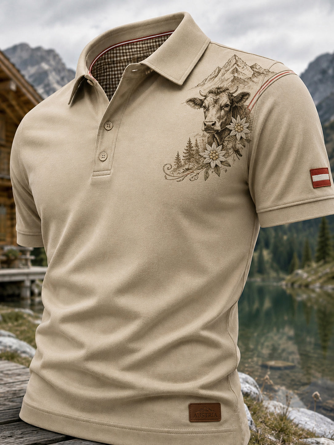 Herren-Polo mit Kunstdruck im österreichischen Landhausstil