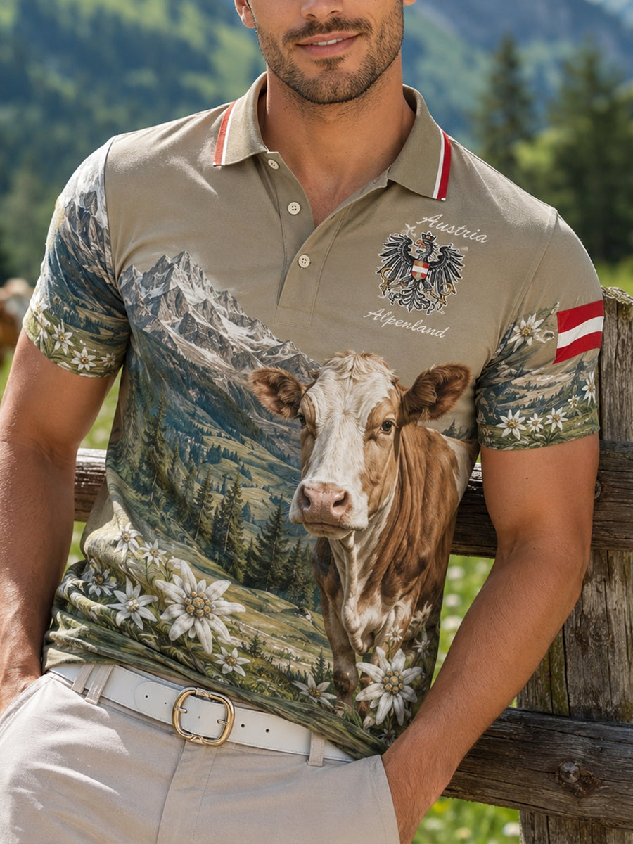 Herren-Polo mit Kunstdruck im österreichischen Landhausstil