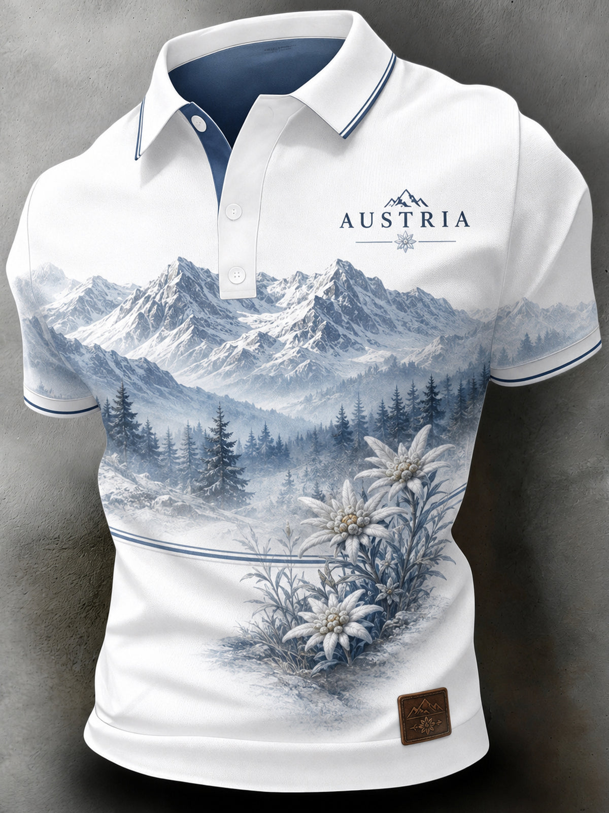Herren Österreichi scher Berg Edelweiss Element Kunstdruck Polo
