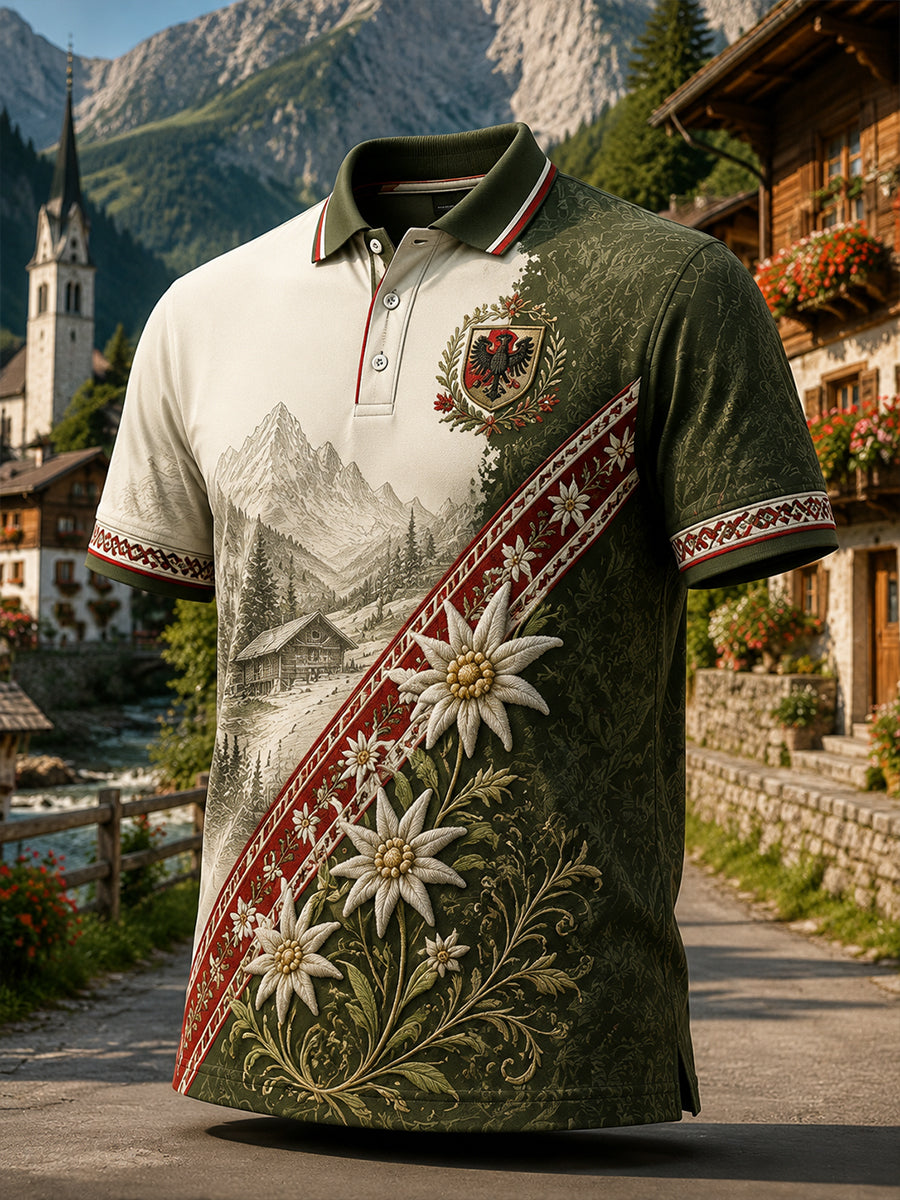Herren-Polo mit Kunstdruck im österreichischen Landhausstil
