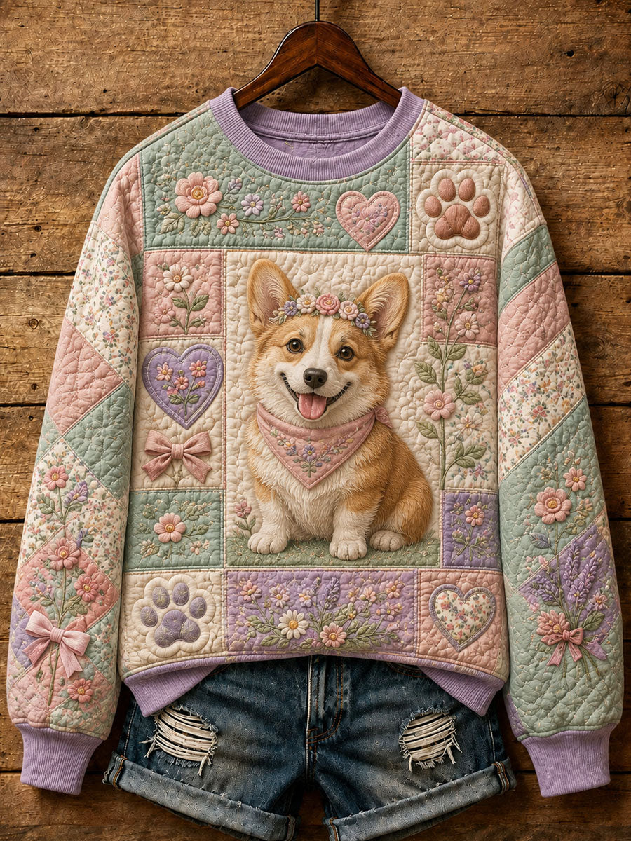 Damen-Sweatshirt mit süßem Patchwork-Hunde druck