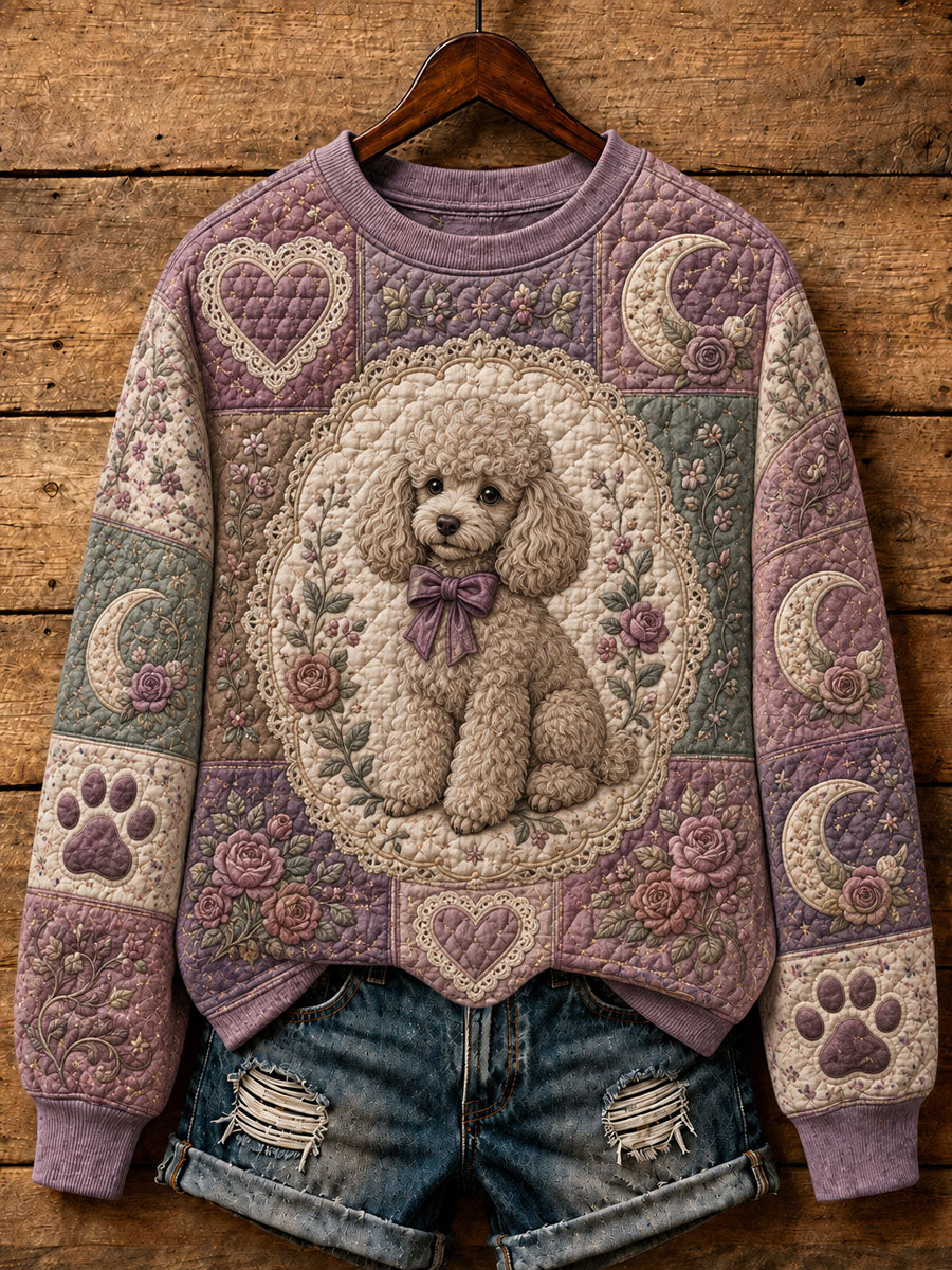 Damen-Sweatshirt im niedlichen Patchwork-Design mit Hunde-Print, lässig geschnitten