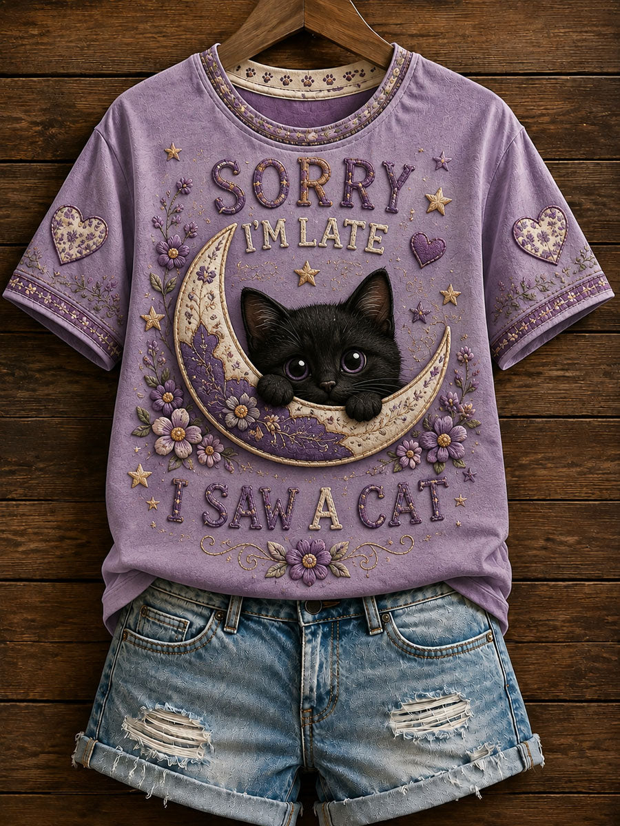 Damen Katzen druck Casual T-Shirt