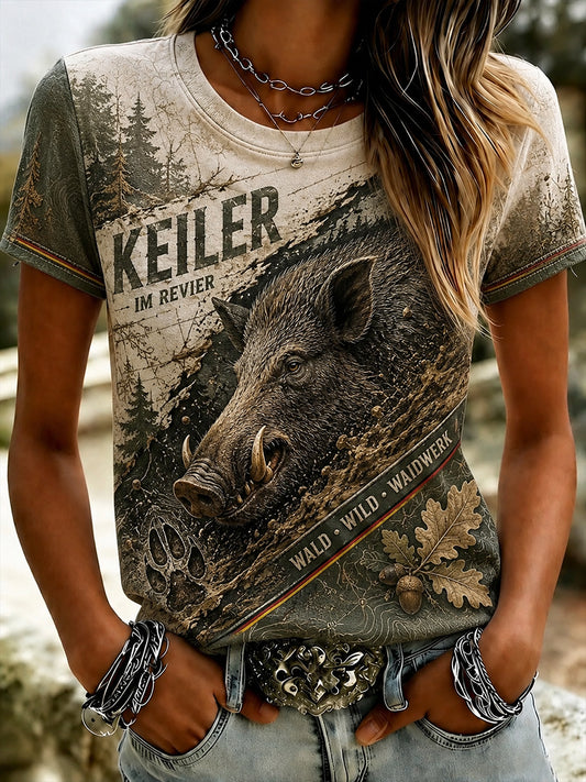 Damen-T-Shirt mit kurzen Ärmeln zur deutschen Jagdsaison