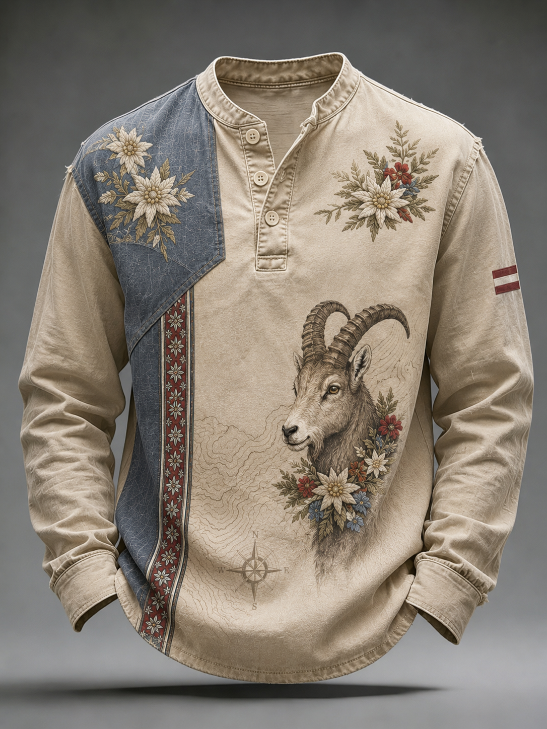 Herren-Casual-T-Shirt im österreichischen Landhausstil mit Knöpfen