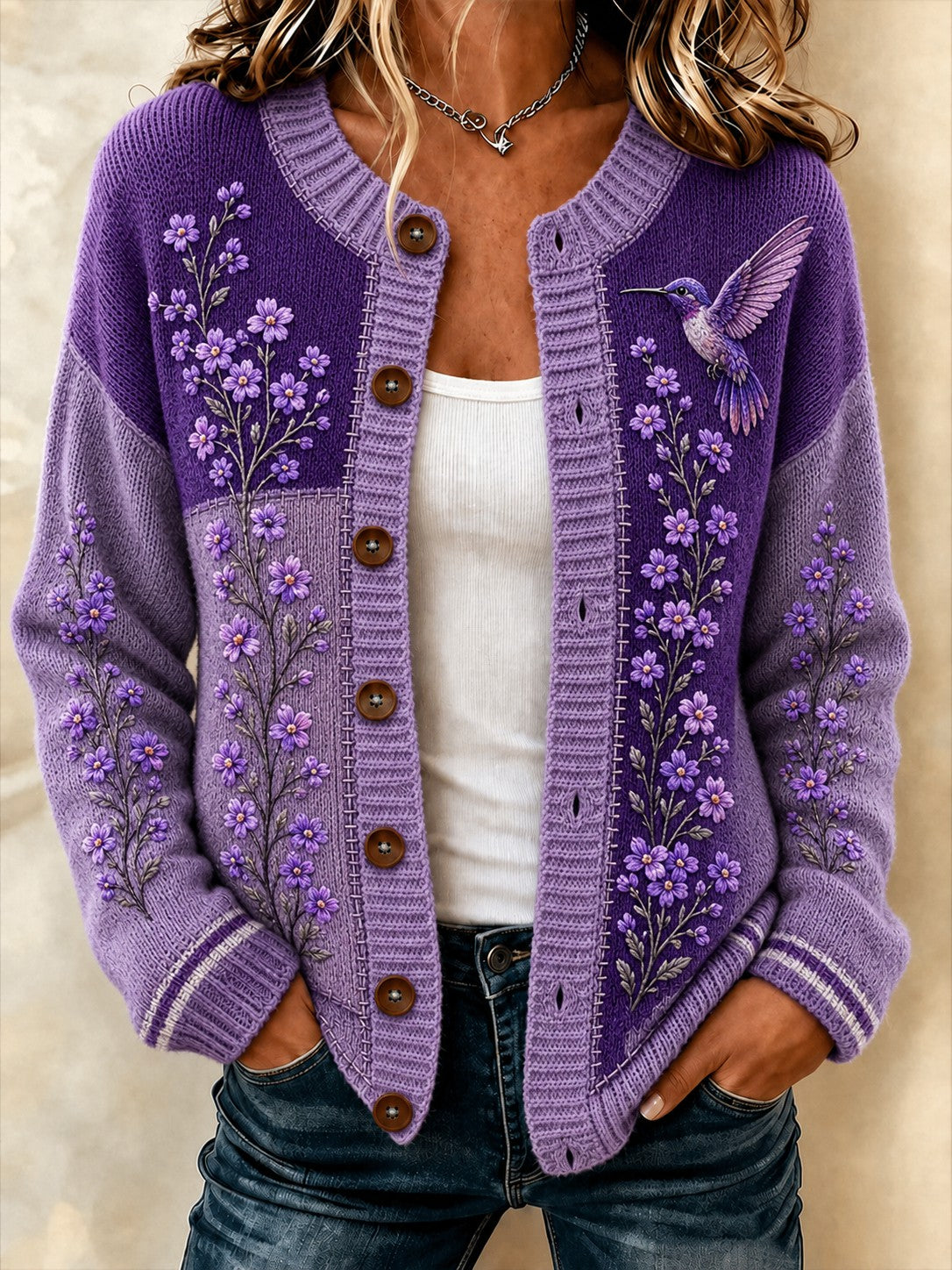 Frauen-Alzheimer-Krankheit Blumen bedruckte gemütliche Strickjacke