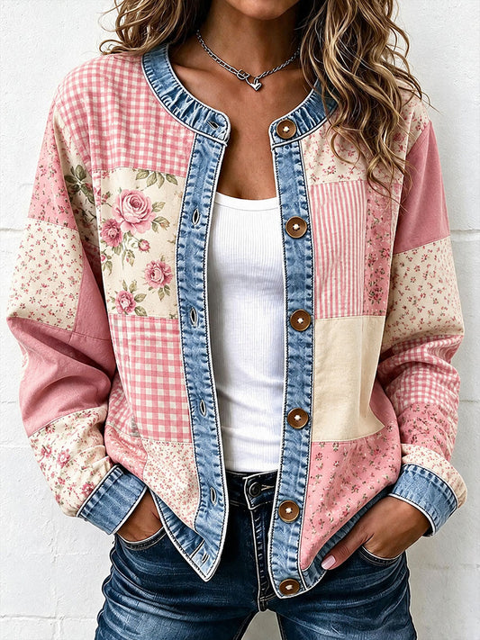Damen-Strickjacke im Vintage-Stil mit Patchwork-Optik