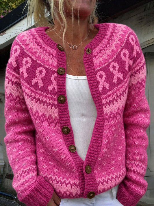 Frauen Brustkrebs Bewusstsein Pink Ribbon Yoke Isle Print Gemütliche Strickjacke
