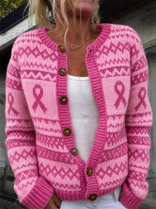 Frauen Brustkrebs Bewusstsein Pink Ribbon Isle Print Gemütliche Strickjacke