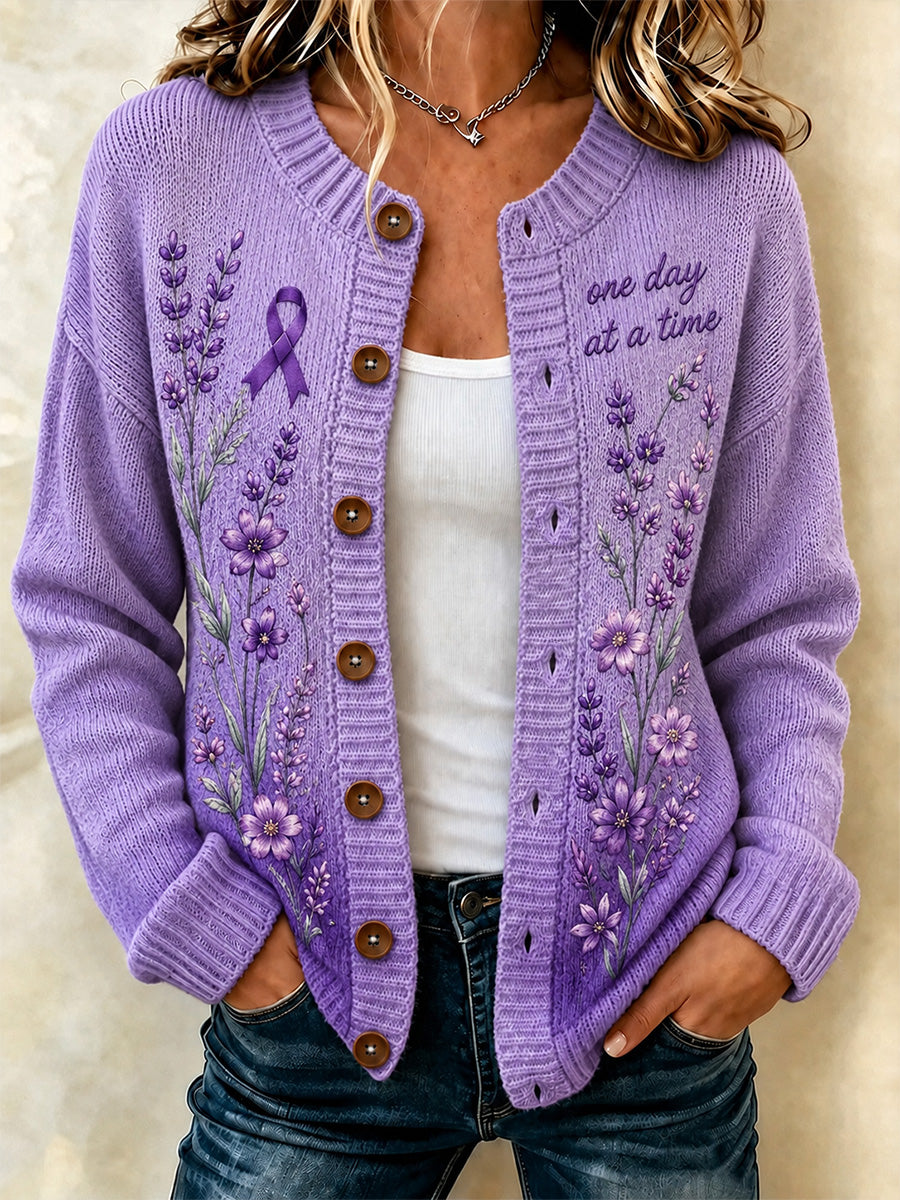 Cardigan mit lila Blumen-und Alzheimer-Sensi bilisierung für Damen