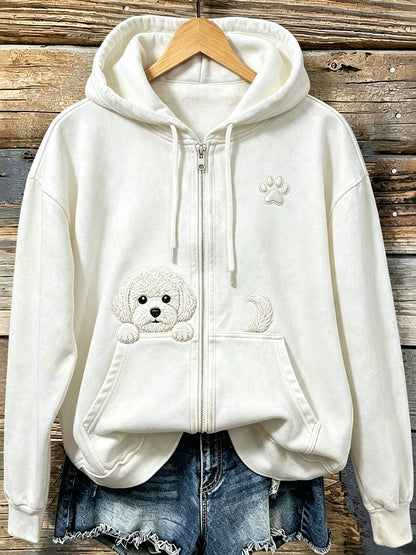 Damen niedlich Peeking Bichon Frise mit Pfoten druck Gemütlicher Reiß verschluss Hoodie