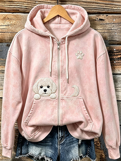 Damen niedlich Peeking Bichon Frise mit Pfoten druck Gemütlicher Reiß verschluss Hoodie