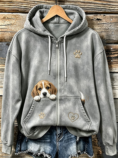 Gemütlicher Kapuzen pullover mit Reiß verschluss für Damen