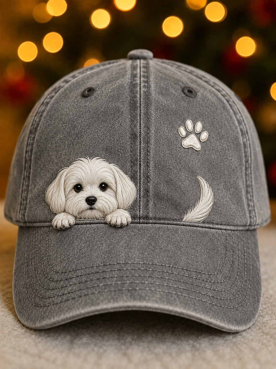 Niedliche Peeking Malteser Hund & Pfote Print Unisex Hut