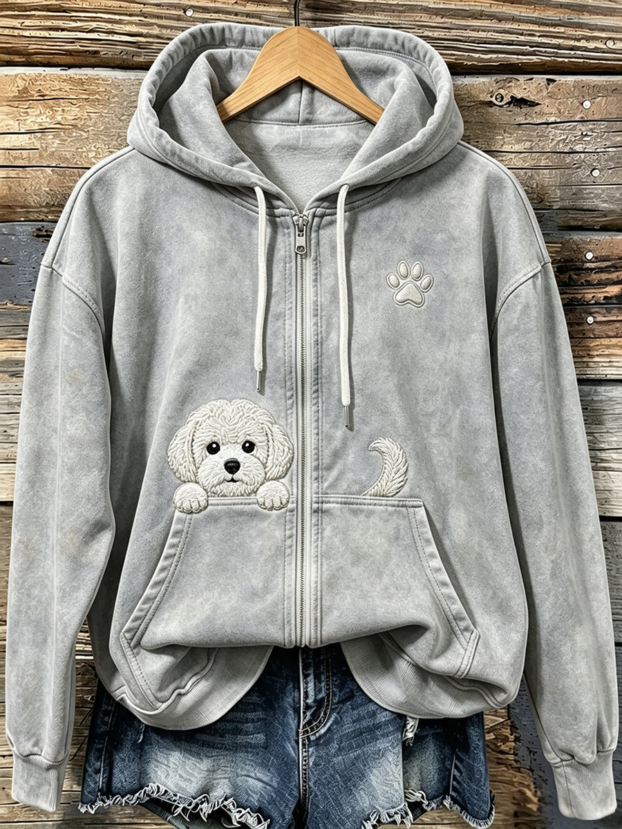 Damen niedlich Peeking Bichon Frise mit Pfoten druck Gemütlicher Reiß verschluss Hoodie