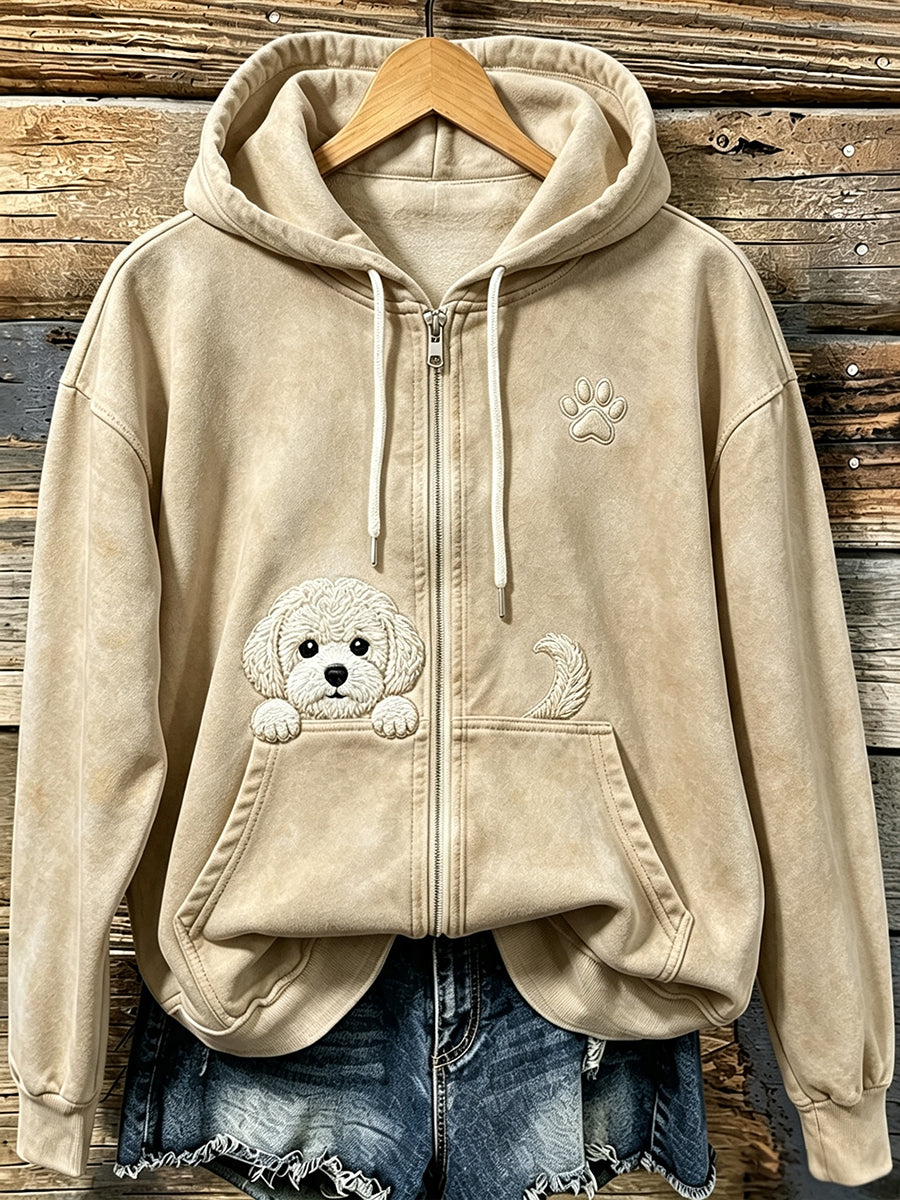 Damen niedlich Peeking Bichon Frise mit Pfoten druck Gemütlicher Reiß verschluss Hoodie