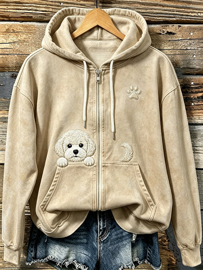Damen niedlich Peeking Bichon Frise mit Pfoten druck Gemütlicher Reiß verschluss Hoodie
