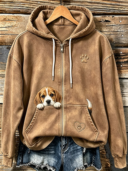Gemütlicher Kapuzen pullover mit Reiß verschluss für Damen