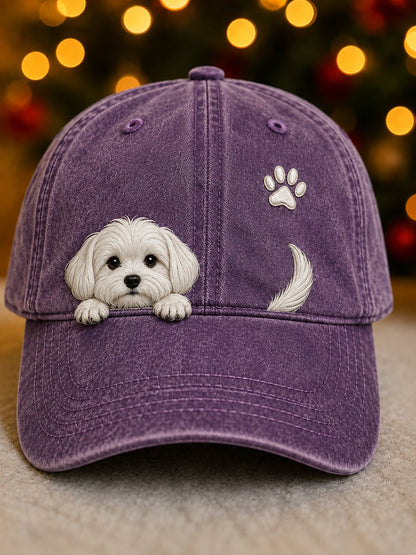 Niedliche Peeking Malteser Hund & Pfote Print Unisex Hut