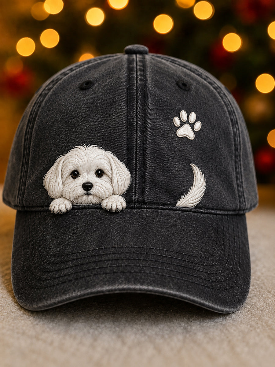 Niedliche Peeking Malteser Hund & Pfote Print Unisex Hut