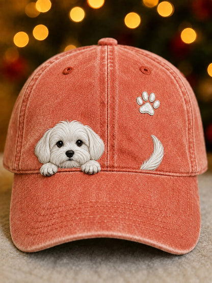 Niedliche Peeking Malteser Hund & Pfote Print Unisex Hut
