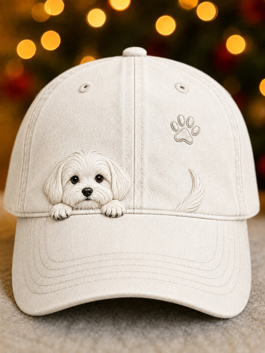 Niedliche Peeking Malteser Hund & Pfote Print Unisex Hut
