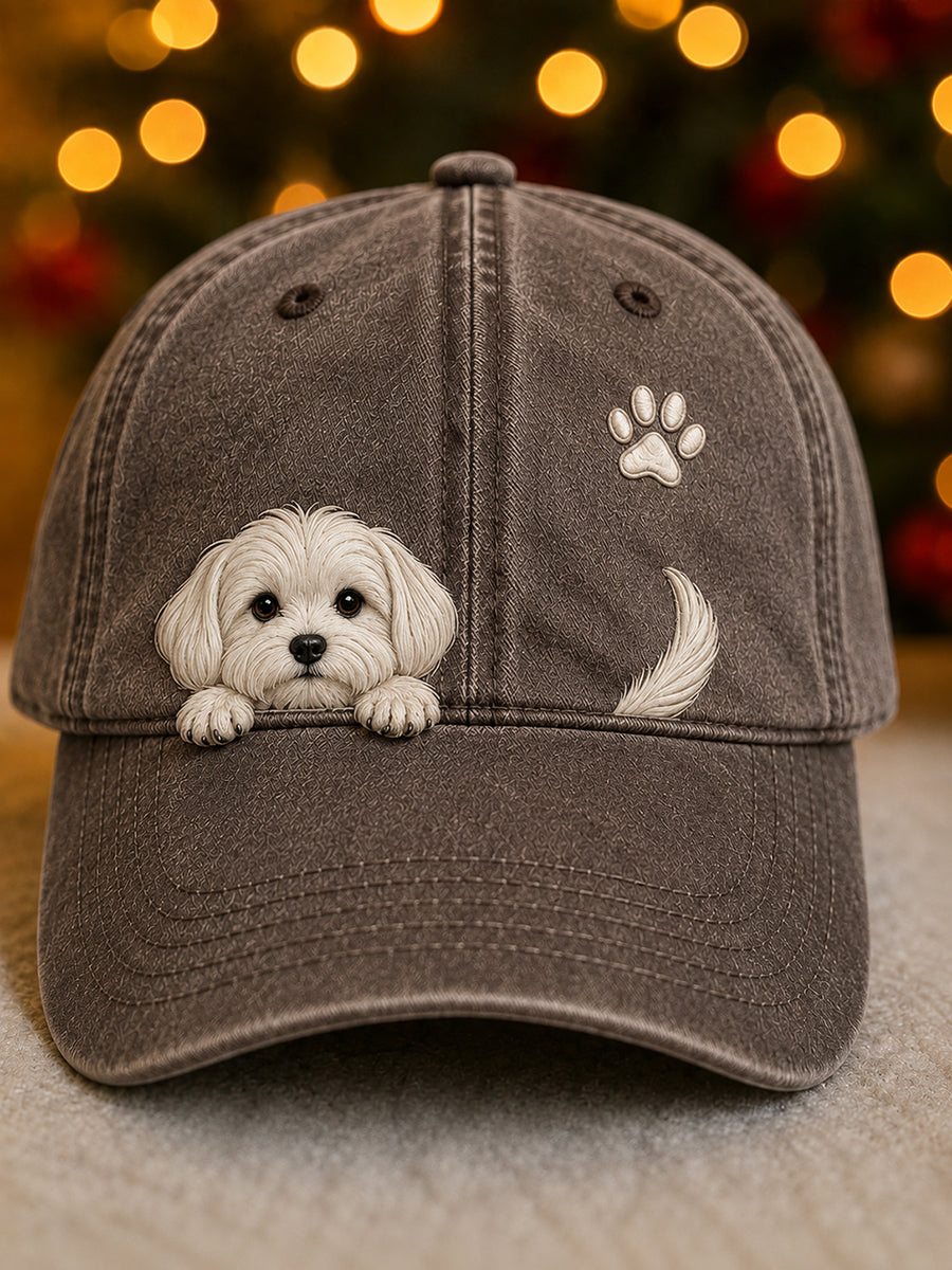 Niedliche Peeking Malteser Hund & Pfote Print Unisex Hut