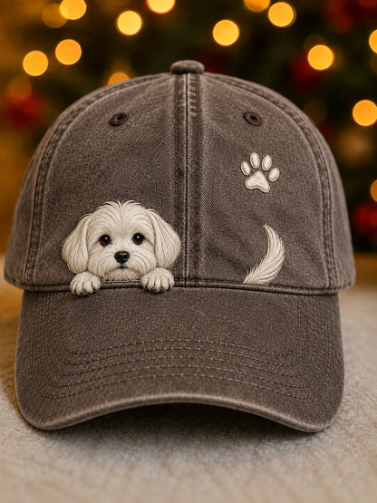 Niedliche Peeking Malteser Hund & Pfote Print Unisex Hut