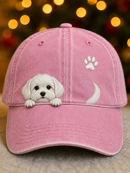 Niedliche Peeking Malteser Hund & Pfote Print Unisex Hut
