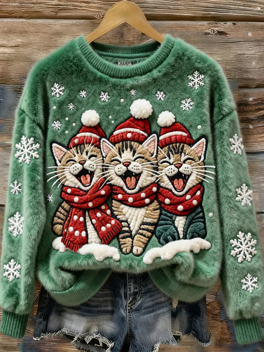Damen Weihnachten niedlich Katzen Flanell Sweatshirt