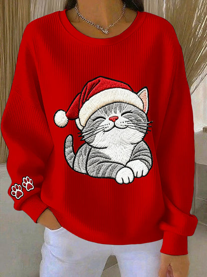 Damen-Sweatshirt mit Rundhals ausschnitt, süße Katzen kunst
