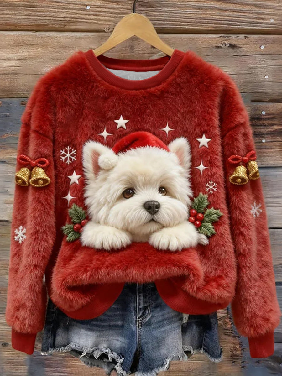 Frauen Weihnachten niedlich Hund Kunst Flanell Hoodie