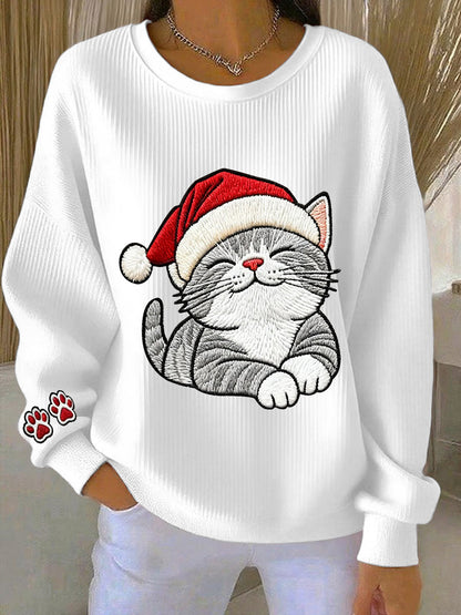 Damen-Sweatshirt mit Rundhals ausschnitt, süße Katzen kunst