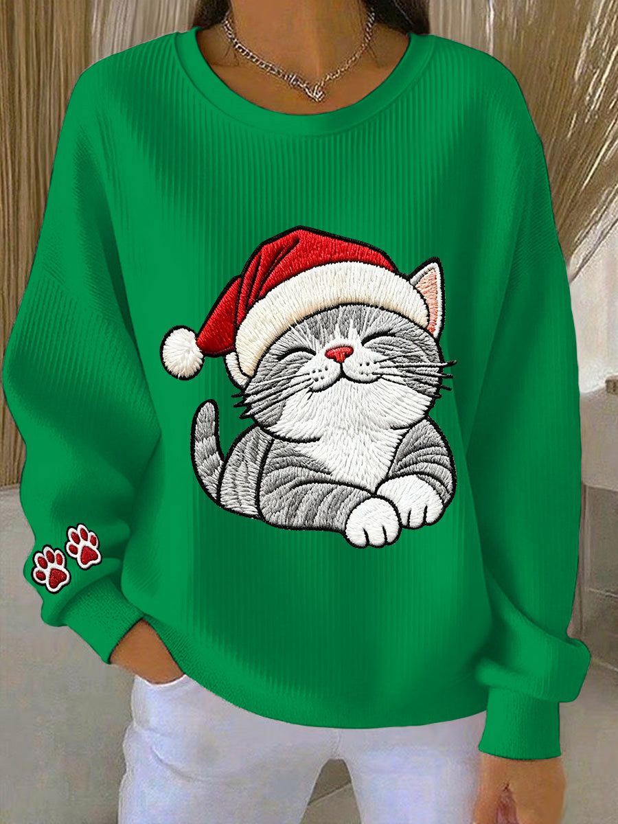 Damen-Sweatshirt mit Rundhals ausschnitt, süße Katzen kunst