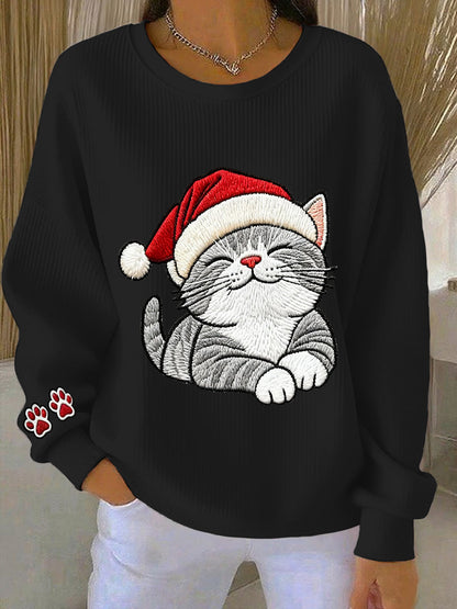 Damen-Sweatshirt mit Rundhals ausschnitt, süße Katzen kunst