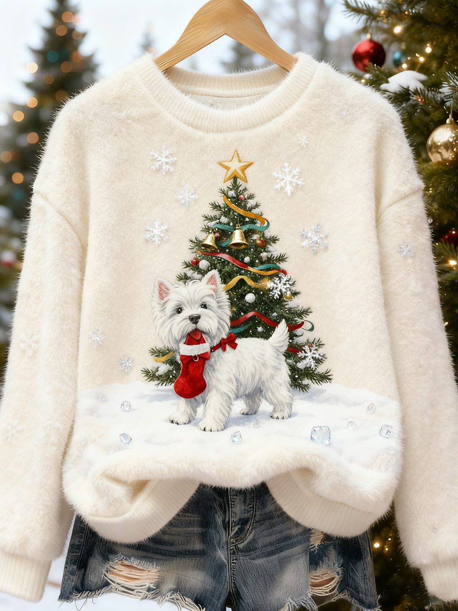Damen-Retro-Weihnachts-Print mit Tiermotiv lässiges Flanell-Top