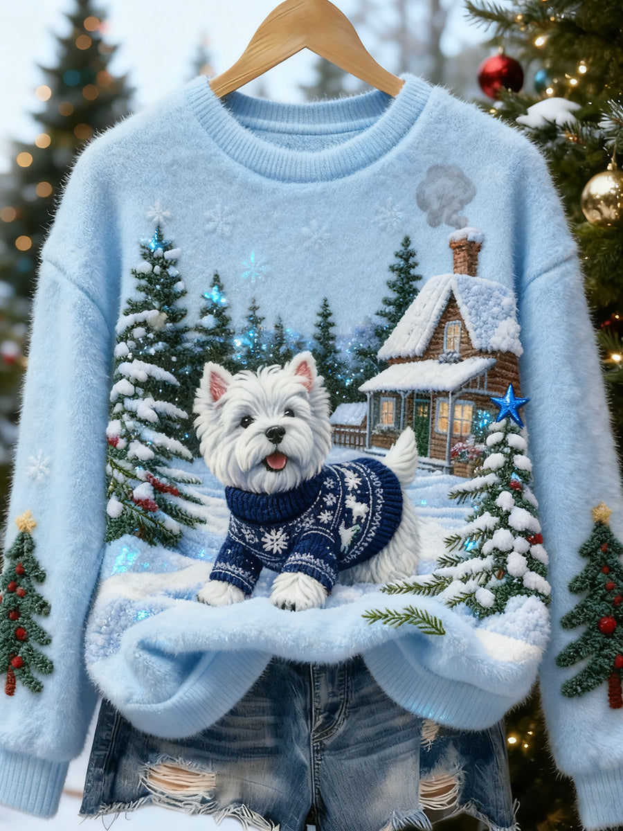 Damen-Retro-Weihnachts-Print mit Tiermotiv lässiges Flanell-Top