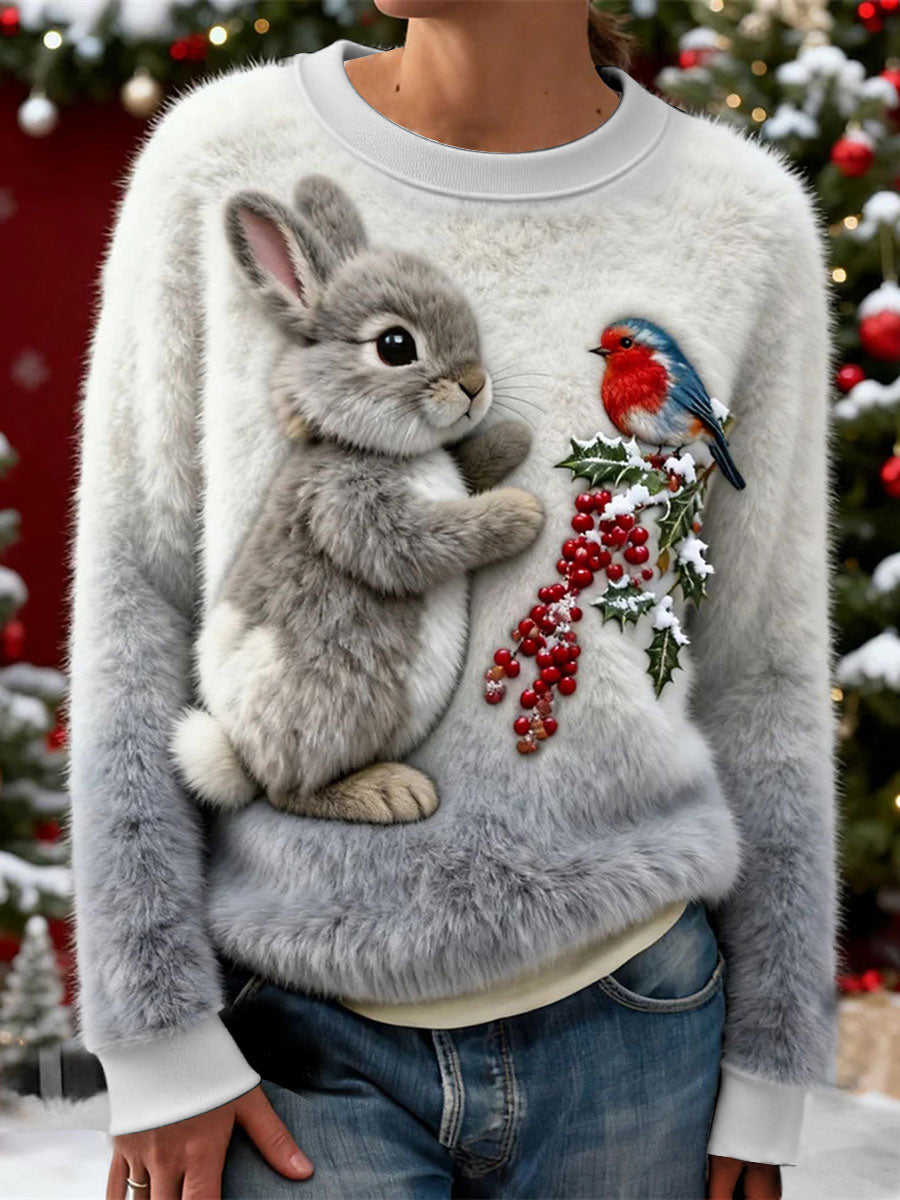 Damen-Weihnachtsschneeflocke-Kaninchen-Flanell-Hoodie