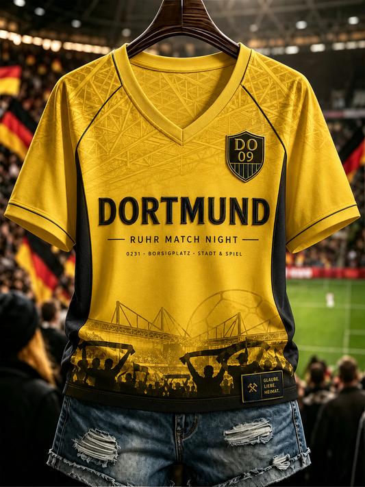 Damen-T-Shirt mit V-Ausschnitt und schulterfreiem Design sowie kurzen Ärmeln in Dortmund