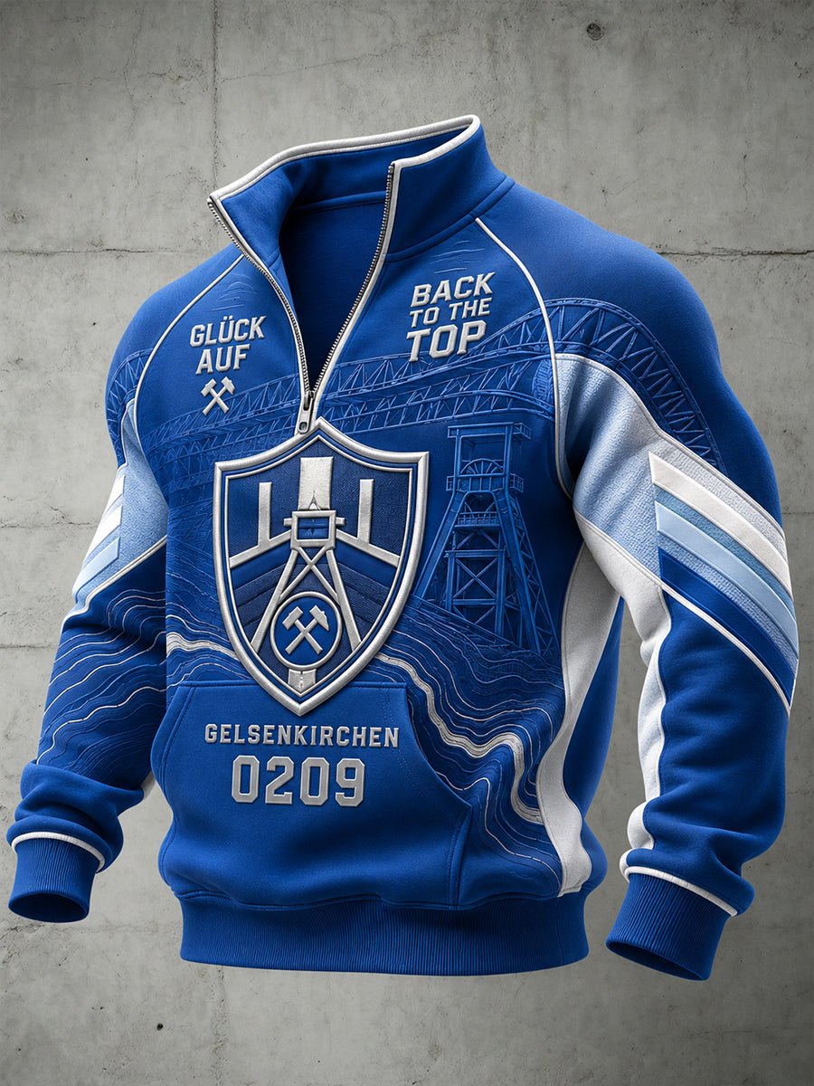 Herren-Schalke-Halbreißverschluss-Sweatshirt mit Stehkragen