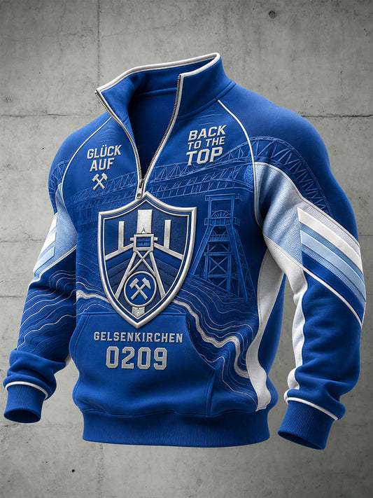 Herren-Schalke-Halbreißverschluss-Sweatshirt mit Stehkragen