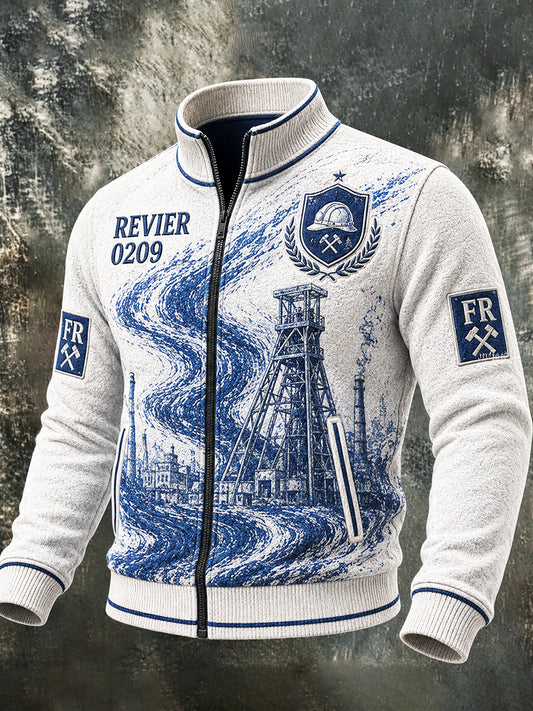 Herren-Bundesliga-Schalke-Fußball-Jacke mit Aufdruck, lässig, mit Reißverschluss