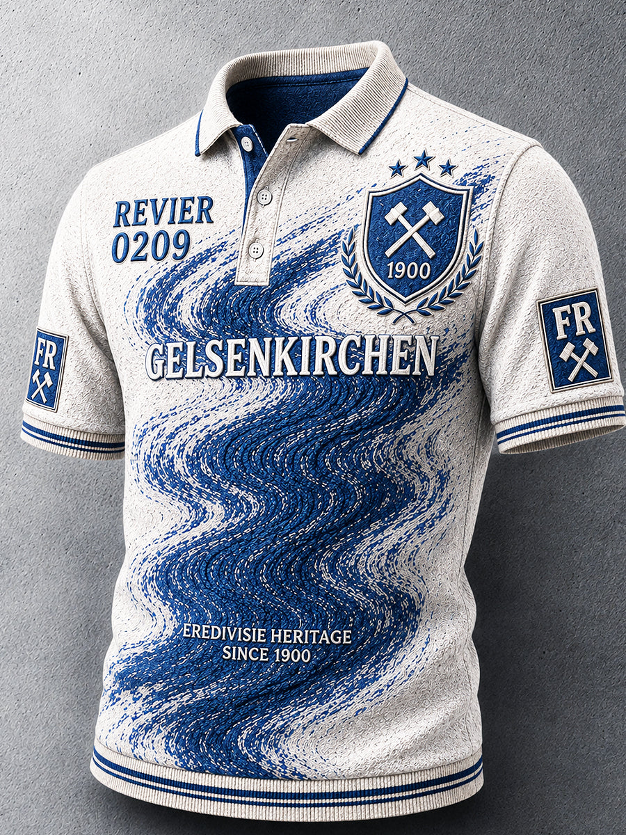 Herren-Poloshirt der deutschen Bundesliga mit Schalke-Print, lässig geschnitten